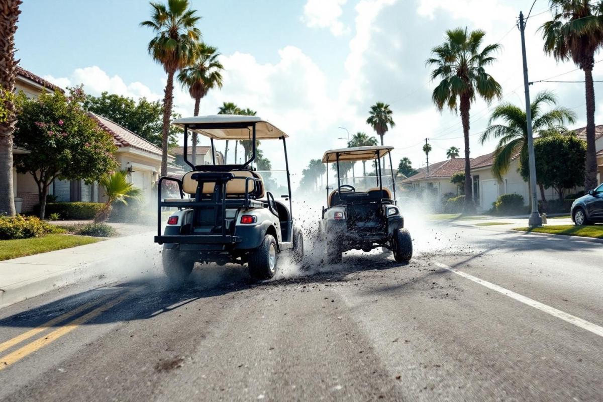 Collision entre une voiturette de golf et un véhicule de jardinage à The Villages